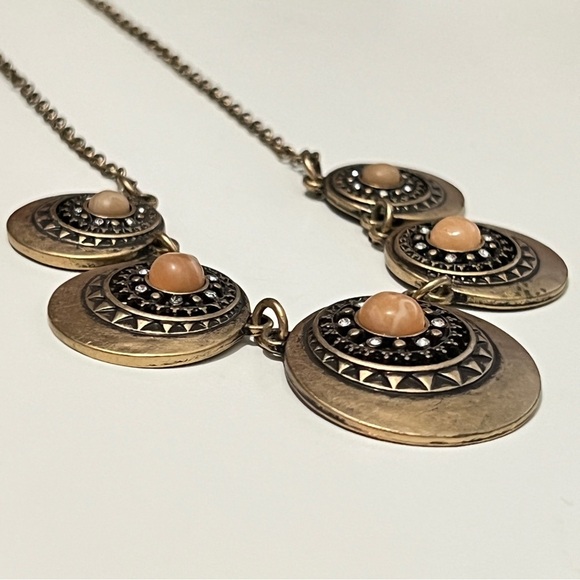 Vintage Bronze Elegant Gold and Black Statement Boho Aztec Necklace - Picture 3 of 5